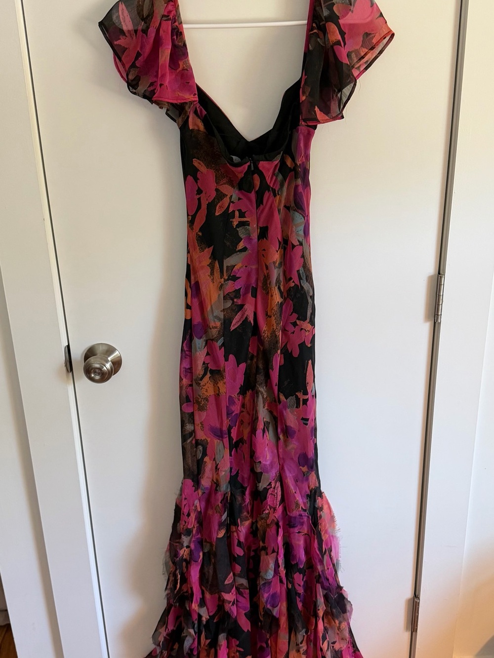 ASOS NWT Off-Shoulder Black Floral Evening Dress with Pink Accents - Picture 7 of 7